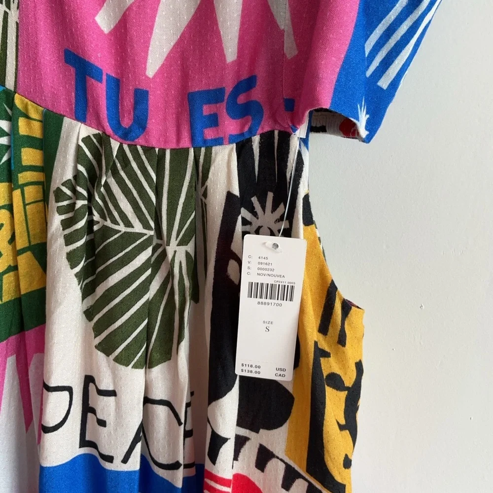 NEW Anthropologie Cutout Maxi Dress Vibrant Statement Artsy Patchwork Sun moon S - Picture 8 of 9